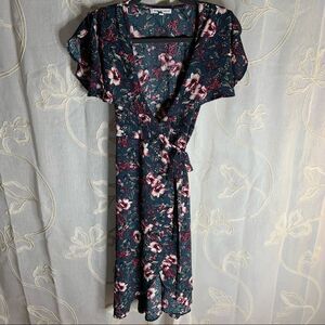 Sz XS Spirit of Grace Blue Pink Floral Wrap hi low dress